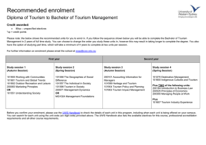 Recommended enrolment  Diploma of Tourism to Bachelor of Tourism Management Credit awarded: