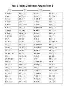 Year 6 Multiplication Tables Challenge Worksheet