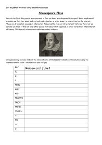 Shakespeare Plays LO: to gather evidence using secondary sources