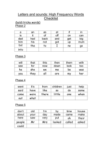 Letters and sounds: High Frequency Words Checklist
