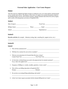 External Sales Application - Cost Center Request