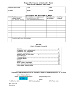 Request for Disposal of Radioactive Waste Identification and Description of Waste