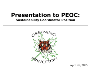 Presentation to PEOC: Sustainability Coordinator Position April 26, 2005
