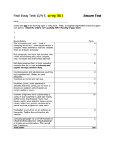 Final Essay Test: G/W 5, spring 2015  Secure Test