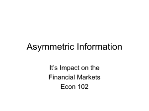 Asymmetric Information It’s Impact on the Financial Markets Econ 102