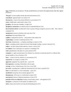 English 102: JC Clapp Foucault’s Panopticism: List of Terms