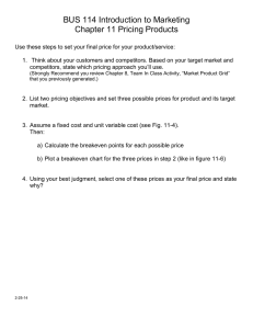 BUS 114 Introduction to Marketing Chapter 11 Pricing Products