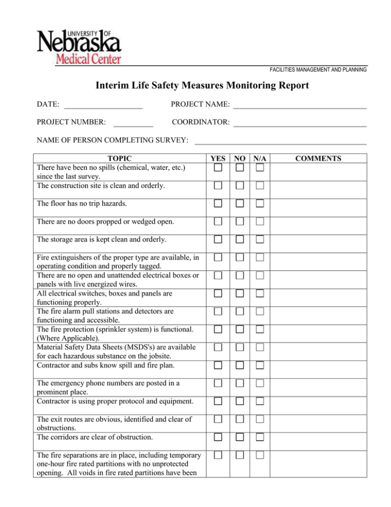 Interim Life Safety Measures Monitoring Report