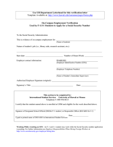 Use UH Department Letterhead for this verification letter On-Campus Employment Verification