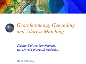 Georeferencing, Geocoding and Address Matching Chapter 5 of ArcView Methods…