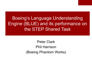Boeing’s Language Understanding Engine (BLUE) and its performance on Peter Clark