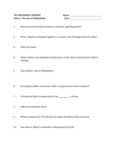 Falling Bodies Worksheet: Galileo's Law of Gravity