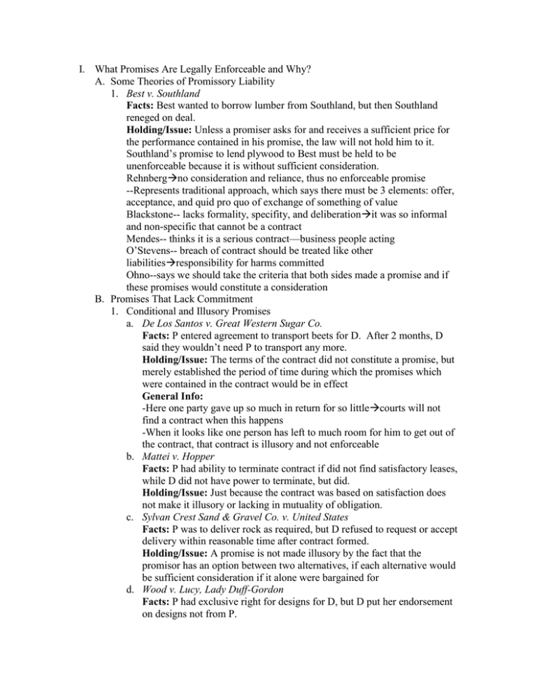 I. What Promises Are Legally Enforceable and Why?