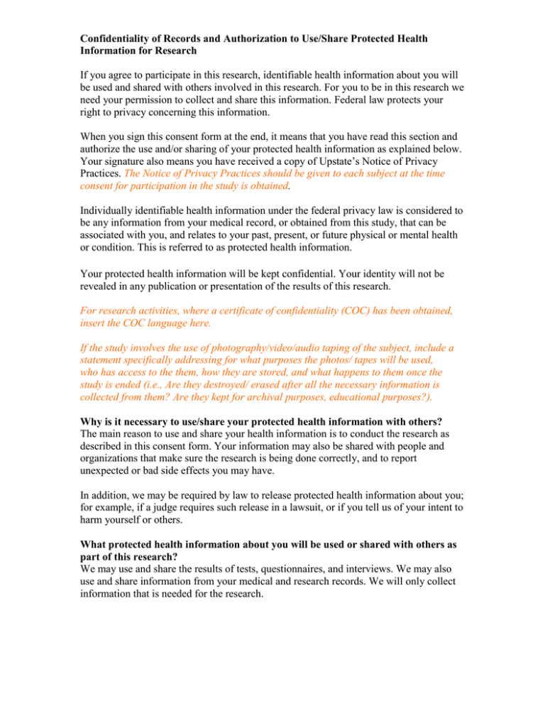 Research Consent Form: Data Confidentiality & Authorization
