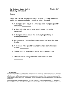 Ag Decision Maker Activity       ... Elasticity of Demand