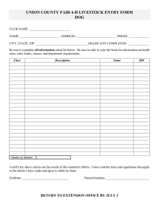 UNION COUNTY FAIR 4-H LIVESTOCK ENTRY FORM DOG