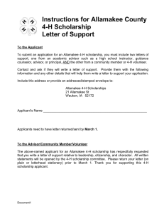 Instructions for Allamakee County 4-H Scholarship Letter of Support