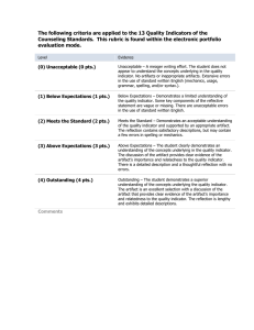 The following criteria are applied to the 13 Quality Indicators... Counseling Standards.  This rubric is found within the electronic...