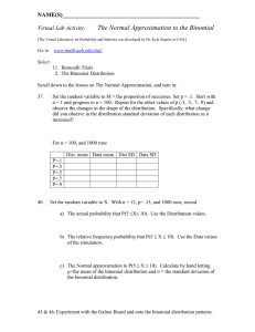 The Normal Approximation to the Binomial NAME(S)_______________________________________________ Virtual Lab Activity: