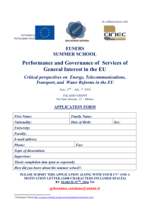 Performance and Governance of  Services of EUSERS SUMMER SCHOOL