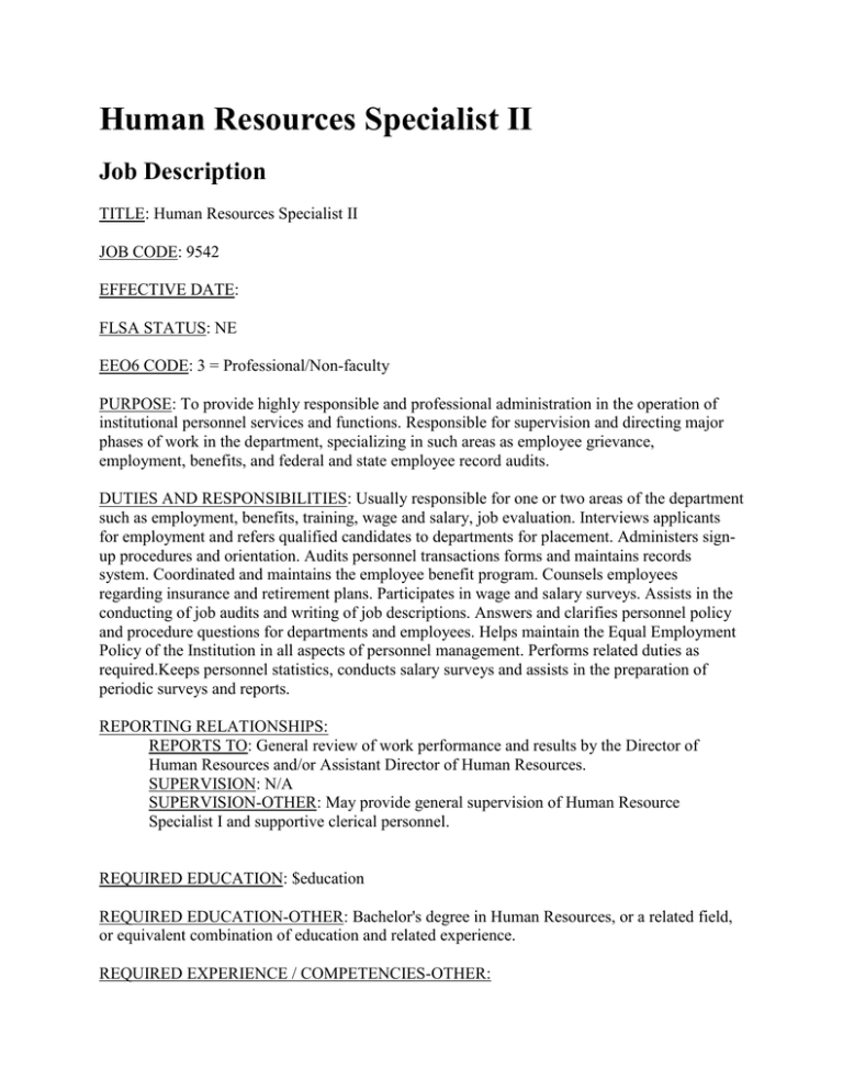 human-resources-specialist-ii-job-description