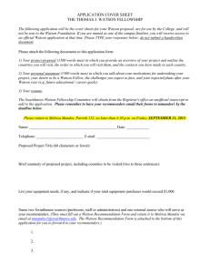 APPLICATION COVER SHEET THE THOMAS J. WATSON FELLOWSHIP