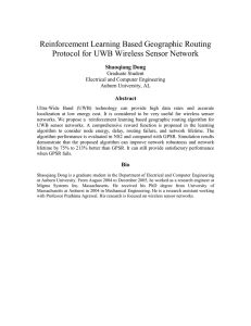 Reinforcement Learning Based Geographic Routing Protocol for UWB Wireless Sensor Network
