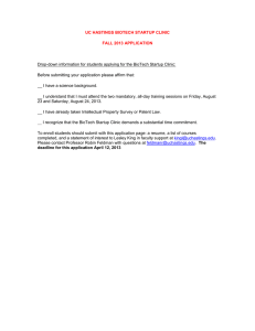 UC HASTINGS BIOTECH STARTUP CLINIC FALL 2013 APPLICATION