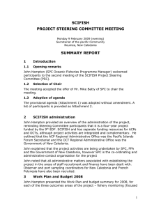 SCIFISH Project Steering Committee Meeting Summary Report