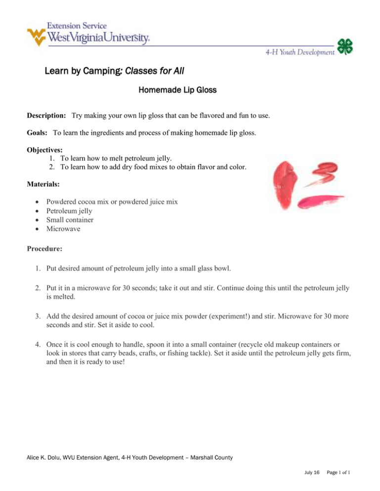  Classes for All Homemade Lip Gloss