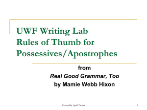 UWF Writing Lab Rules of Thumb for Possessives/Apostrophes from