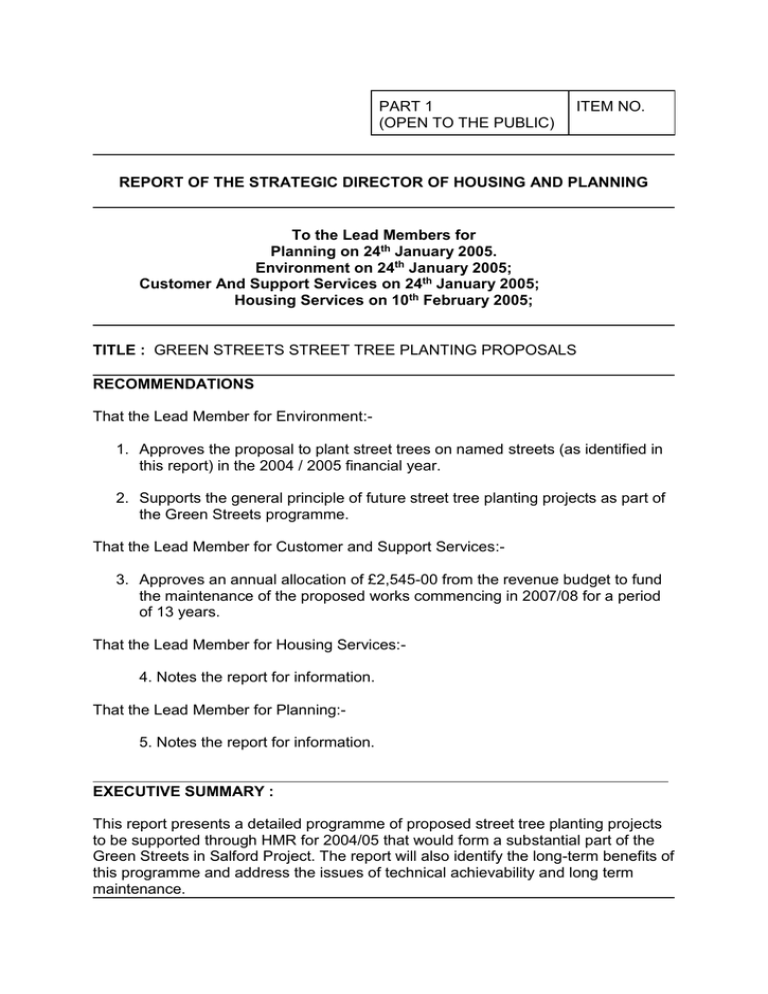 Salford Green Streets Tree Planting Proposal 2005