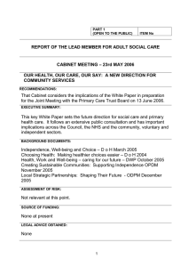 REPORT OF THE LEAD MEMBER FOR ADULT SOCIAL CARE CABINET MEETING
