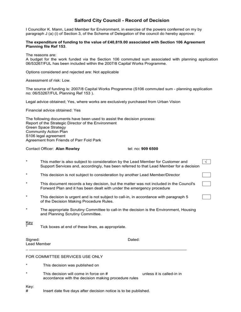 Salford City Council Record of Decision