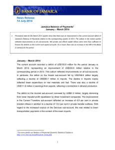 News Release 14 July 2014 Jamaica Balance of Payments