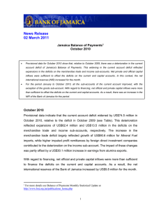 News Release 02 March 2011  Jamaica Balance of Payments