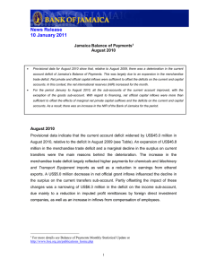 News Release 10 January 2011 Jamaica Balance of Payments