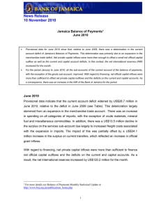 News Release 10 November 2010  Jamaica Balance of Payments