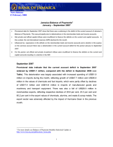 News Release 13 February 2008  Jamaica Balance of Payments