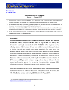 Jamaica Balance of Payments – August 2007 January