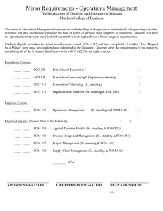 Minor Requirements - Operations Management Charlton College of Business