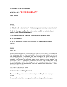 “BUSINESS PLAN” AGENDA SIX