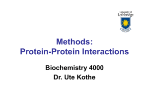 Methods: Protein-Protein Interactions Biochemistry 4000 Dr. Ute Kothe