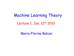 Machine Learning Theory Maria-Florina Balcan Lecture 1, Jan. 12 2010