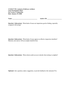 17-654/17-754: Analysis of Software Artifacts Class Participation Sheet For Lecture 5, Inspection