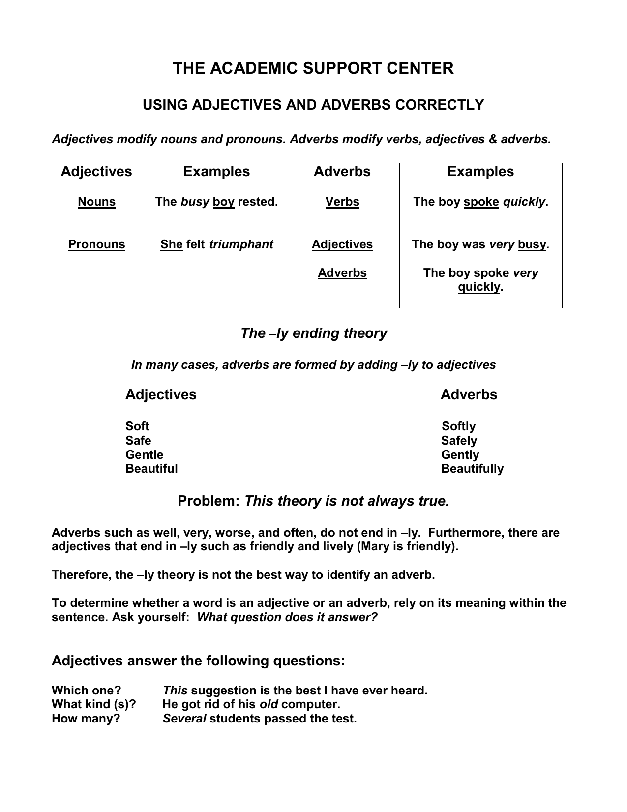 the academic support center using adjectives and adverbs correctly adjectives