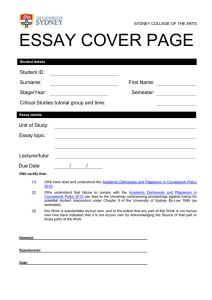 Sydney College of the Arts Essay Cover Page