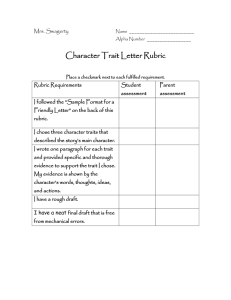 Character Trait Letter Rubric  Mrs. Swagerty