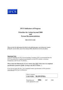 IFCS Indicators of Progress  Priorities for Action beyond 2000 and