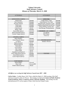 Tulane University Staff Advisory Council Minutes of Thursday, March 13, 2008